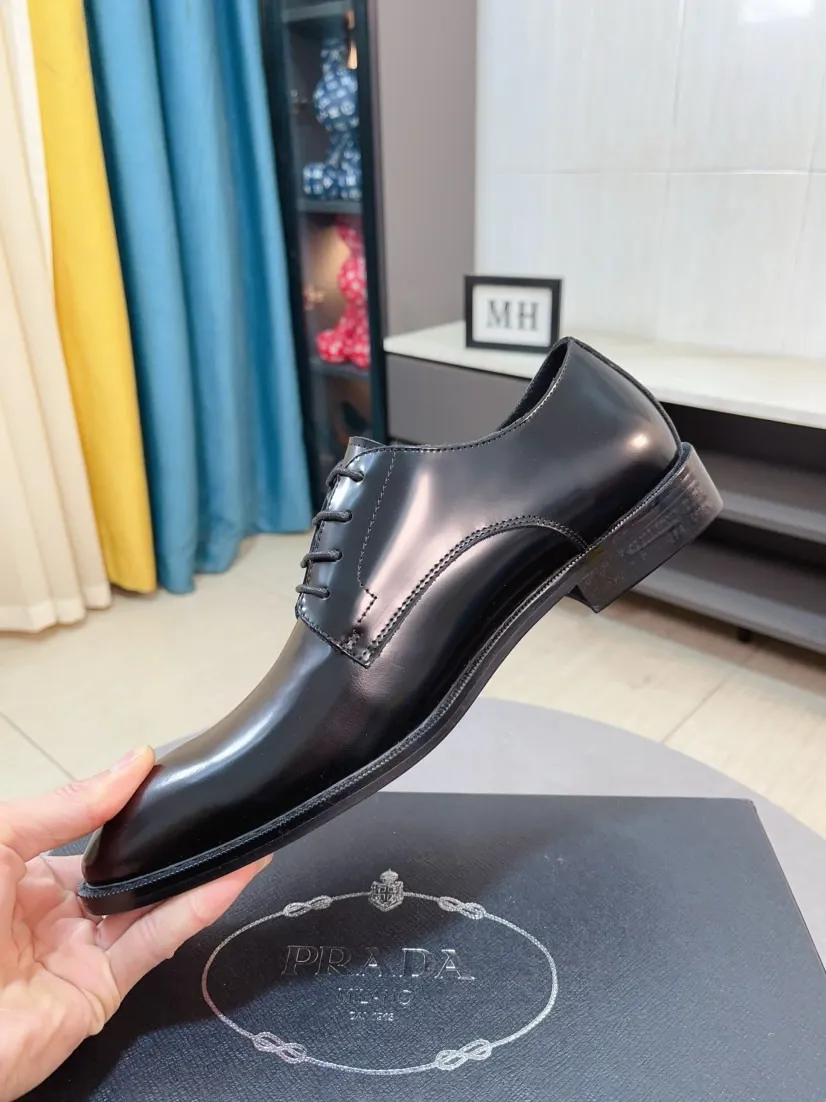 Men's shoes 💰560🌹🌹[Prada leather shoes] Top purchasing agency Original imported Italian custom-made cowhide leather surface, ➕Fully imported water-dyed breathable cowhide lining, original factory special molded sole, super comfortable, size: 38-44